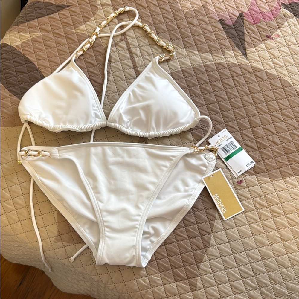 Michael Kors Ivory Bikini with Gold Accents